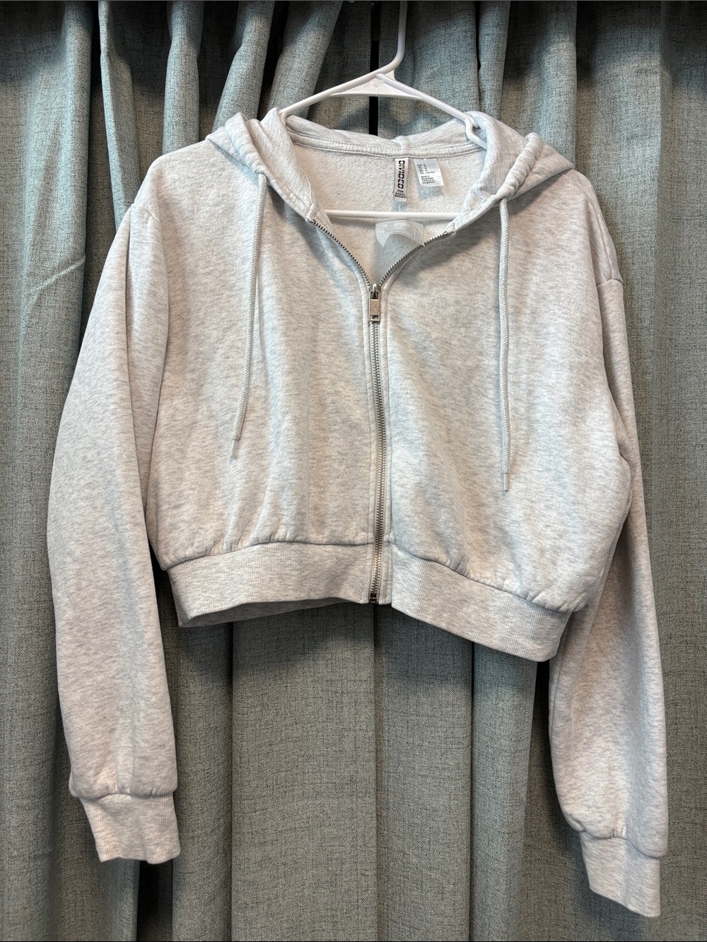 H&M Light Gray Cropped Zip Hoodie Bomber Jacket